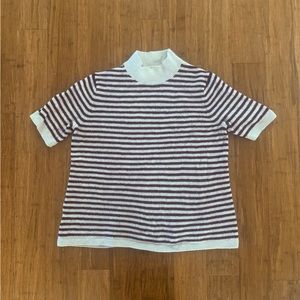 Loft Short Sleeve Mock Neck Sweater Purple and Beige Stripes Size Small